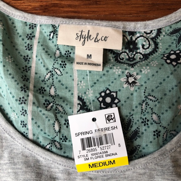 Style & Co brand grey top w/blue green pattern - Picture 6 of 10